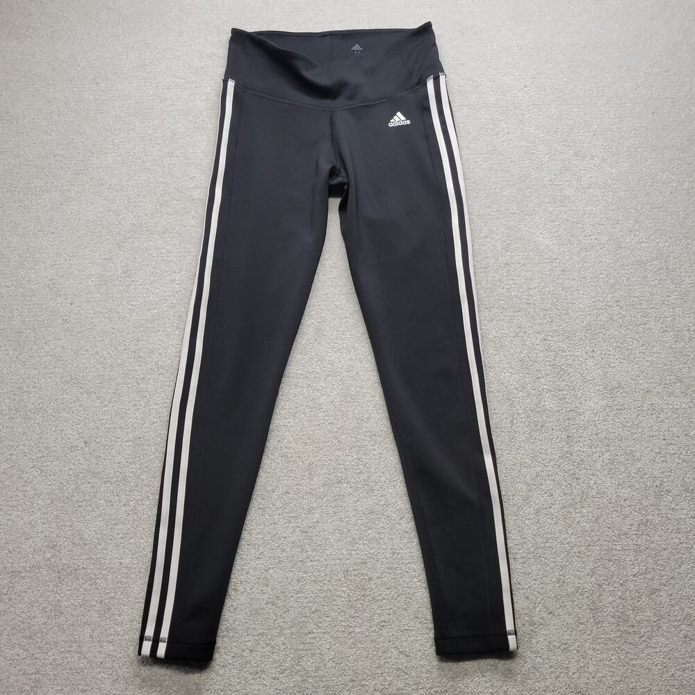 Adidas Women's M Black White 3 Stripe Climalite High Waist Athletic Leggings